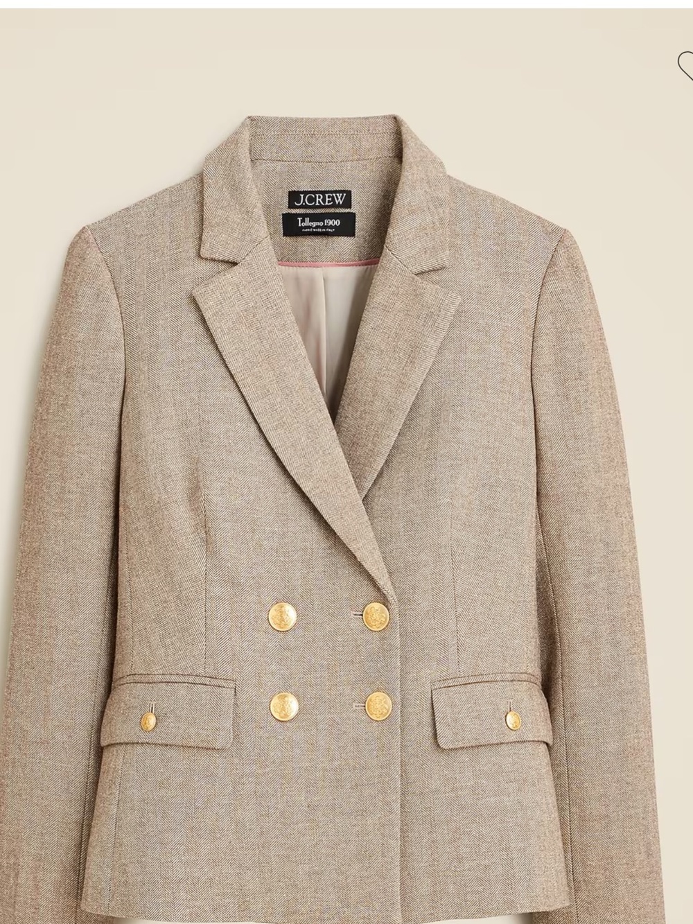 J. Crew Italian Wool Herringbone Double Breasted Blazer w/Gold CrestButtons Sz.6